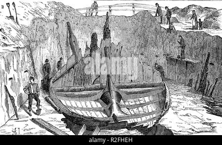 L'amélioration de la reproduction numérique, le navire de Gokstad est un 9e siècle Viking Ship trouvé dans un tumulus à Gokstad à Sandar, Sandefjord, Vestfold, Norvège, à partir d'un tirage original du 19ème siècle Banque D'Images