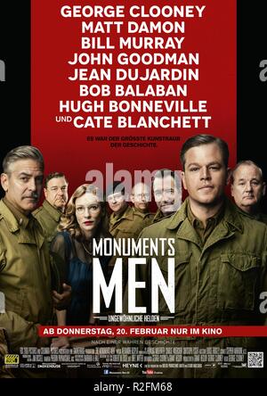 Les Monuments Hommes Année : 2014 USA / Allemagne Réalisateur : George Clooney George Clooney, John Goodman, Cate Blanchett, Matt Damon, Bill Murray Film poster (Ger) Banque D'Images