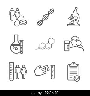 Soins médicaux - Icônes Personnes Tracer la maladie ou la découverte scientifique Le processus d'embauche des employés nouveaux icon set Illustration de Vecteur