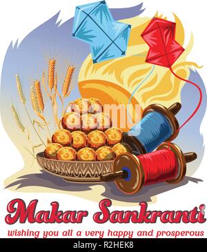 Vector illustration of Happy Makar Sankranti maison de l'Inde, l'arrière-plan Imprimer festival festival Illustration de Vecteur