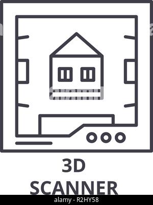 L'icône de la ligne du scanner 3D concept. Scanner 3d vector illustration linéaire, signe, symbole Illustration de Vecteur