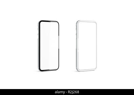 Blank noir et argent avec châssis téléphone écran blanc ensemble de maquettes, isolé, rendu 3d. Affichage smartphone vide maquette, vue de côté. Gadget Slim modèle type. Moniteur Mobile concept. Banque D'Images