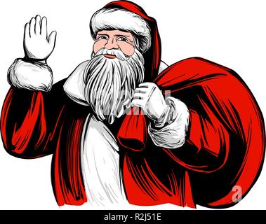 Santa Claus, symbole de Noël hand drawn vector illustration croquis. Illustration de Vecteur