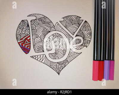 Bricolage, dessin, coeur, amour, Motif, crayons Banque D'Images