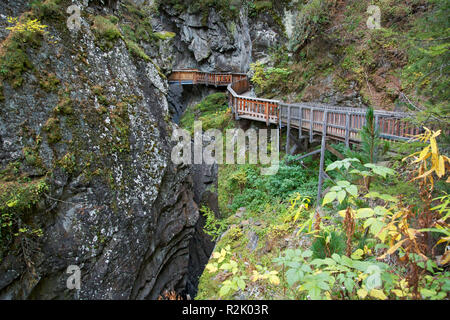 Passerelles en bois dans les gorges près de Zermatt. Banque D'Images