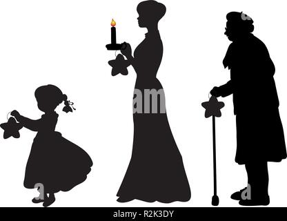 Grand-mère mère fille Silhouette étoile ours Illustration de Vecteur