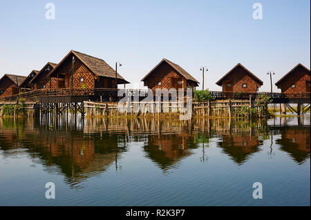 Hôtel sur le lac Inle, Myanmar, l'Asie, Banque D'Images