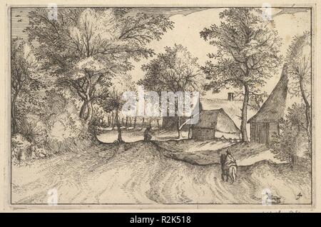 Route de village de Regiunculae aliquote Ducatus Brabantiae et villae. Artiste : Claes Jansz. Visscher (Néerlandais, Amsterdam Amsterdam 1586-1652) ; Après le maître des petits paysages (16ème siècle), Russisch. Dimensions : Plateau : 4 1/8 x 6 5/16 in. (10,5 x 16 cm) Fiche technique : 5 1/16 x 7 1/4 in. (12,9 x 18,4 cm). Editeur : Claes Jansz. Visscher (Néerlandais, Amsterdam Amsterdam 1586-1652). Date : ca. 1610. Musée : Metropolitan Museum of Art, New York, USA. Auteur : Claes Jansz. Visscher. Après le maître des petits paysages. Claes Jansz Visscher après Johannes van Doetechum, l'Aîné après Lucas van Do Banque D'Images