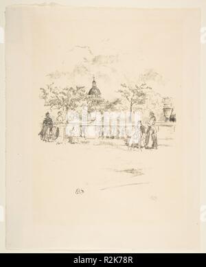 Le Panthéon, à partir de la terrasse du jardin du Luxembourg. Artiste : James McNeill Whistler (américain, Lowell, Massachusetts 1834-1903 Londres). Dimensions : Image : 7 × 3/16 6 5/16 in. (18,2 × 16 cm) feuille : 11 1/8 in. × 9 in. (28,2 × 22,8 cm). Date : 1893. Musée : Metropolitan Museum of Art, New York, USA. Banque D'Images