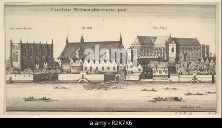 Ciuitatis Westmonasteriensis pars (Westminster de la rivière). Wenceslaus Hollar : artiste bohème, Prague 1607-1677 (Londres). Dimensions : Plateau : 5 7/8 x 11 1/4 in. (15 × 28,5 cm). Series/portefeuille : Londres vues quatre assiettes. Date : 1647. Voir l'abbaye de Westminster de l'autre côté de la Tamise, le Parlement sur la gauche du couloir et escaliers de Westminster, au centre, des bateaux sur la rivière. Musée : Metropolitan Museum of Art, New York, USA. Auteur : Wenceslaus Hollar. WENZEL HOLLAR. Banque D'Images