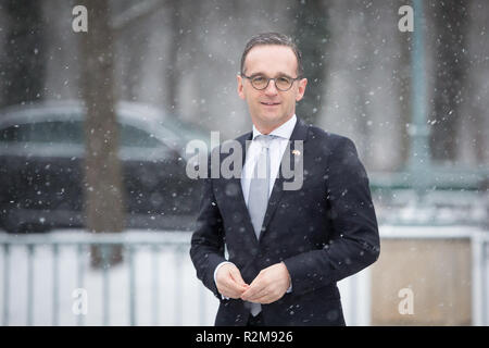 Le ministre allemand des affaires étrangères Heiko Maas avant la réunion avec le Ministre des affaires étrangères polonais Jacek Czaputowicz au palais Lazienki à Varsovie, Pologne, le 16 mars 2018 Banque D'Images