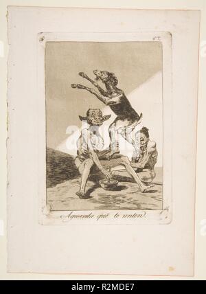 67 Plaque de "Los Caprichos" : Attendez jusqu'à ce que vous avez été oint (Aguarda que te unten.). Artiste : Goya (Francisco de Goya y Lucientes (Fuendetodos) espagnol, 1746-1828 Bordeaux). Dimensions : Plateau : 8 7/8 x 5 7/16 in. (21,4 x 15 cm) Fiche technique : 11 5/8 x 8 3/16 in. (29,5 × 20,8 cm). Series/portefeuille : Los Caprichos. Date : 1799. Musée : Metropolitan Museum of Art, New York, USA. Banque D'Images