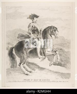 Philippe IV à cheval, après Velázquez. Artiste : Goya (Francisco de Goya y Lucientes (Fuendetodos) espagnol, 1746-1828) ; Bordeaux peint par Vélasquez (Diego Rodríguez de Silva y Velázquez (Séville, Espagne) Madrid 1599-1660). Dimensions : Plateau : 14 1/2 x 12 3/16 po. (36,8 × 31 cm) feuille : 16 1/8 x 13 7/8 in. (41 × 35,3 cm). Sitter : portrait of Philip IV (Felipe IV), roi d'Espagne (Valladolid, Espagne 1605-1665 Madrid). Date : 1778. Musée : Metropolitan Museum of Art, New York, USA. Banque D'Images