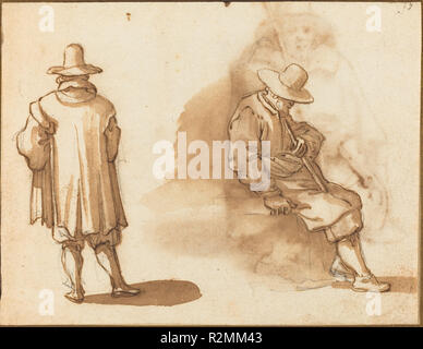 Deux études d'un homme. Fiche technique : Dimensions : 11,5 x 14,9 cm (4 1/2 x 5 7/8 in.). Médium : plume et encre brune avec lavis plus de craie noire sur papier vergé. Musée : National Gallery of Art, Washington DC. Auteur : Remigio Cantagallina. Banque D'Images