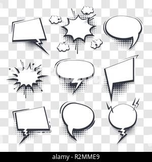 Big set hand drawn blank template effets comic Speech bubbles vecteur des points de trame de fond transparent dans pop art style. Nuage vide, l'espace de dialogue Illustration de Vecteur