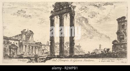 10 de la plaque : ruines du temple de Jupiter Stator (Jupiter le supporter). 1. Temple d'Antonin et Faustine. 2. Temple de la paix. (Vestigi del Tempio di Giove Statore. 1. Tempio d'Antonino e Faustine. 2. Tempio della Pace.). Artiste : Giovanni Battista Piranesi (Italien, Mogliano Veneto Rome 1720-1778). Dimensions : Plaque : 5 × 3/16 10 9/16 in. (13,2 × 26,9 cm) feuille : 13 1/16 × 18 3/4 in. (33,1 × 47,6 cm). Series/portefeuille : Antichità Romane de' Tempi della Repubblica, e de' primi Imperatori (Antiquité romaine de l'époque de la République et le premier des empereurs). Date : ca. 1748. Musée : Metropolitan Banque D'Images