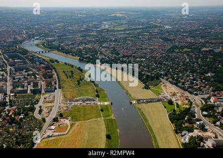 L'Elbe, pont, Blaues Wunder, nouveau pont de l'Elbe, le patrimoine mondial, vue aérienne, Körnerweg, Dresde, Saxe, Allemagne, Europe, Banque D'Images