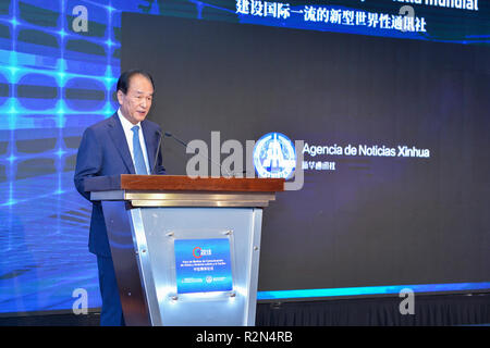 Buenos Aires, Argentine. 19 Nov, 2018. Cai Mingzhao, président de l'agence de presse Xinhua, traite de la cérémonie d'ouverture de l'China-Latin 2018 Amérique latine et les Caraïbes Media Forum à Buenos Aires, Argentine, 19 novembre 2018. Le forum a donné le coup d'ici lundi pour promouvoir la coopération bilatérale dans le domaine. Credit : Xin Yuewei/Xinhua/Alamy Live News Banque D'Images