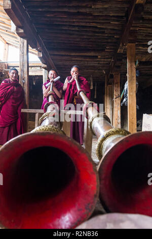 Des moines dans le monastère Drigung Thel Banque D'Images