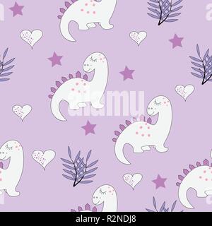 Funny baby dinosaure modèle homogène sur le fond violet. Bébé linge design, papier peint, rétractable. Vector illustration. Illustration de Vecteur