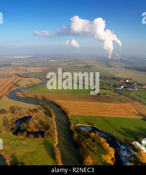 Vue aérienne, Lippe, rivière, Méandre, Lippe d'inondation, de Lünen, les limites de la ville, de Bergkamen, Ruhr, Rhénanie du Nord-Westphalie, Allemagne, Europe, Banque D'Images