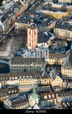 Vue aérienne, Sauerland, neige, hiver, Siegen, Rhénanie du Nord-Westphalie, Allemagne, Europe, Banque D'Images