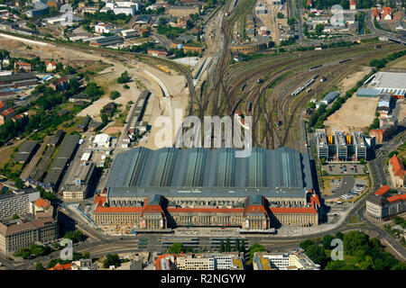 Vue aérienne, de la Gare Centrale, terminus, la Gare, Vue Aérienne, Wilhelm-Seyfferth-Straße, Leipzig, Saxe, Allemagne, Europe, Banque D'Images