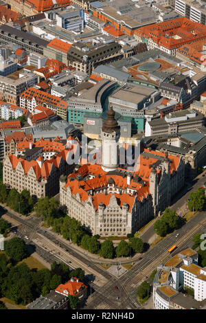 Vue aérienne, centre-ville, nouvel hôtel de ville, l'administration de la ville, vue aérienne, Rennbahnweg 1, Leipzig, Saxe, Allemagne, Europe, Banque D'Images