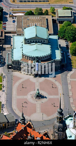 La Frauenkirche, le Zwinger, Semperoper Dresde Taschenbergpalais,, La Cathédrale, l'hôtel Hilton Dresden, Kulturpalast, rive de l'Elbe, Elbe, boucle de l'Elbe, vue aérienne, Weissegasse 5, Dresde, Saxe, Allemagne, Europe, Banque D'Images