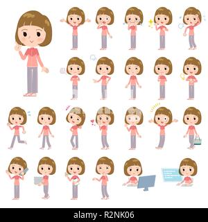 Un ensemble de vêtements de femmes avec qui expriment diverses émotions.Il y a des actions liées aux lieux de travail et des ordinateurs personnels.Il s'agit d'art vectoriel donc c'est Illustration de Vecteur