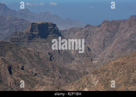 Vue sur le Barranco del Chorrillo Chorrillo (vallée) de Roque Bentayga près de Tejeda, Gran Canaria, Espagne. Banque D'Images