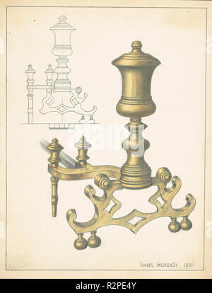 Andiron (l'une des paire). En date du : 1936. Dimensions : hors tout : 28,6 x 22,2 cm (11 1/4 x 8 3/4 in.) Objet : SAI Original 20 3/4" de haut. Médium : aquarelle et graphite sur carton. Musée : National Gallery of Art, Washington DC. Auteur : Hans Korsch. Banque D'Images