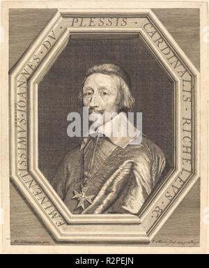 Le Cardinal de Richelieu. Dimensions : 30,8 x 24,9 plaque : cm (12 1/8 x 9 in.) 13/16 : feuille 33,6 x 27,2 cm (13 1/4 x 10 11/16 po.). Technique : eau-forte, gravure, granités et sur papier vergé. Musée : National Gallery of Art, Washington DC. Auteur : Jean Morin après Philippe de Champaigne. Jean Morin. Après Philippe de Champaigne. Banque D'Images