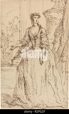 Portrait d'une dame debout. En date du : 1734. Dimensions : hors tout : 29,7 x 18,5 cm (11 11/16 x 7 5/16 in.). Médium : plume et encre brune sur papier vergé. Musée : National Gallery of Art, Washington DC. Auteur : John Vanderbank. Banque D'Images