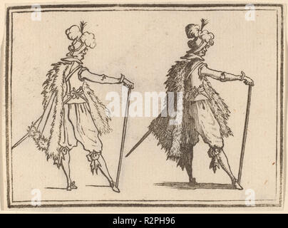 Monsieur avec Canne. En date du : 1621. Technique : gravure sur bois. Musée : National Gallery of Art, Washington DC. Auteur : Edouard Eckman après Jacques Callot. Banque D'Images