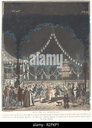 Bal de la Bastille. En date du : 1790. Dimensions : Plateau : 40,2 x 31,9 cm (15 13/16 x 12 9/16 in.) : feuille 52 x 38,8 cm (20 1/2 x 15 1/4 in.). Technique : gravure et laver, imprimé en bleu, rouge et noir des encres. Musée : National Gallery of Art, Washington DC. Auteur : Louis Le Coeur et Jacques-François-Joseph Swebach-Desfontaines. Banque D'Images