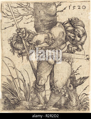 Foot-Soldier en face d'un arbre. En date du : 1520. Technique : gravure. Musée : National Gallery of Art, Washington DC. Auteur : Barthel Beham. Banque D'Images