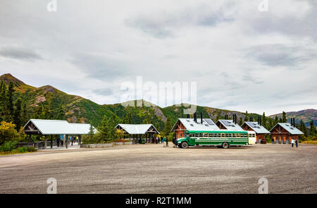 Le Parc National Denali et préserver, AK - Aug 21, 2018 : une vue de Teklanika reste Arrêt sur la route du parc dans le Parc National Denali et préserver l'Alaska Banque D'Images