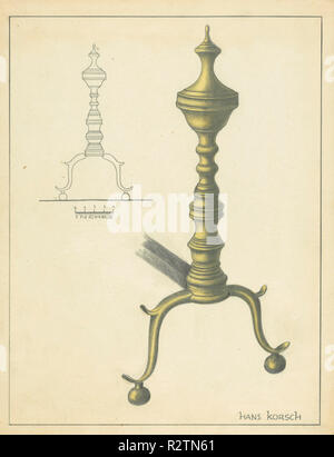 Andiron (l'une des paire). En date du : ch. 1936. Dimensions : hors tout : 28,6 x 22 cm (11 1/4 x 8 2/13 in.) Objet : 15 SAI Original 3/4' de haut. Médium : aquarelle et graphite sur carton. Musée : National Gallery of Art, Washington DC. Auteur : Hans Korsch. Banque D'Images