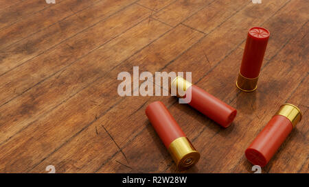 Plusieurs cartouches de fusil sur fond de bois rustique. 3D Illustration Banque D'Images