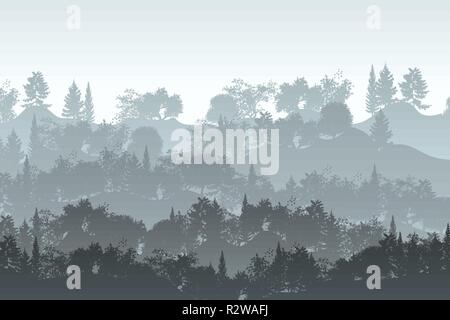 Foggy large montagne, paysage lumière matin Illustration de Vecteur