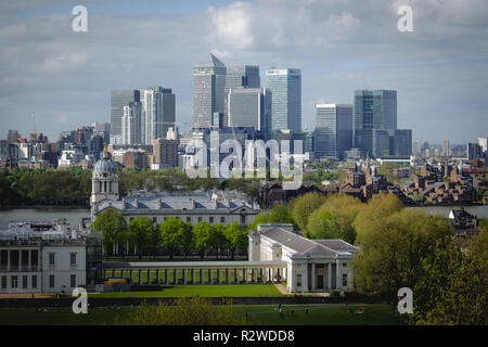 Londres, UK - Février, 2019. Vue sur Canary Wharf financial district forme Greenwich. Banque D'Images