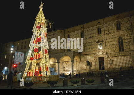 Pérouse, Italie - janvier 2018. La Cathédrale San Lorenzo au cours de la période de Noël. Banque D'Images