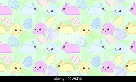 Modèle vectoriel continu avec des lapins de Pâques et les oeufs colorés Illustration de Vecteur