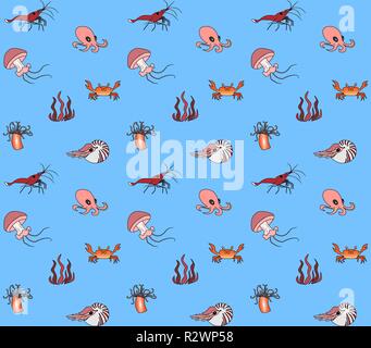 Modèle vectoriel continu avec les créatures de la mer Illustration de Vecteur
