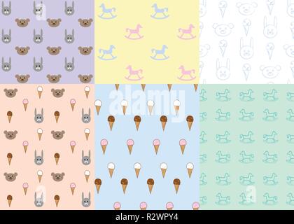 Ensemble de modèles sans couture avec des jouets et de la crème glacée, vector illustration Illustration de Vecteur