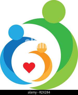 ,Famille,parents,enfants,coeur,logo,parents,soins de santé,cercle,education,icône symbole vecteur conception Illustration de Vecteur