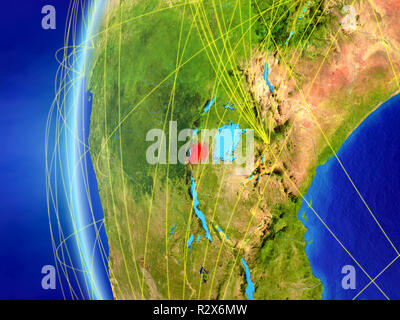 Le Rwanda à partir de l'espace sur le modèle de terre avec réseau international. Concept de communication numérique ou les voyages. 3D illustration. Éléments de cette image fu Banque D'Images