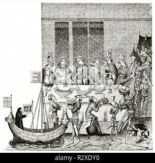 Vieille illustration Charles V de France offrant le dessert pour l'empereur allemand. Par auteur non identifié, publ. sur Magasin Pittoresque, Paris, 1846 Banque D'Images