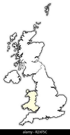 Carte politique du Royaume-Uni avec les plusieurs pays où le pays de Galles est en surbrillance. Banque D'Images